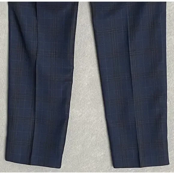 Tallia Men's 30x30 Suit Pant Vane Stretch Wool Blend Navy & Brown Check NEW